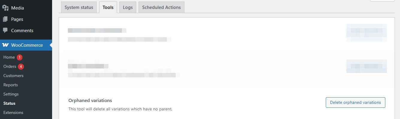 WooCommerce tools - delete variations