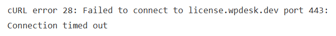 Plugin update error message shown on the WordPress plugins screen