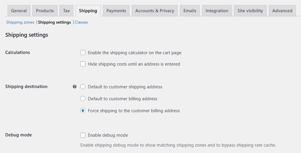 Less shipping fields and no shipping in the WooCommerce cart