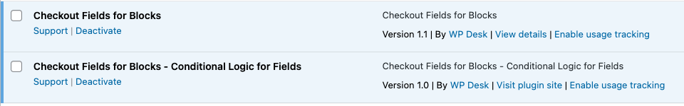 Flexible Checkout Fields for Blocks - plugins activation