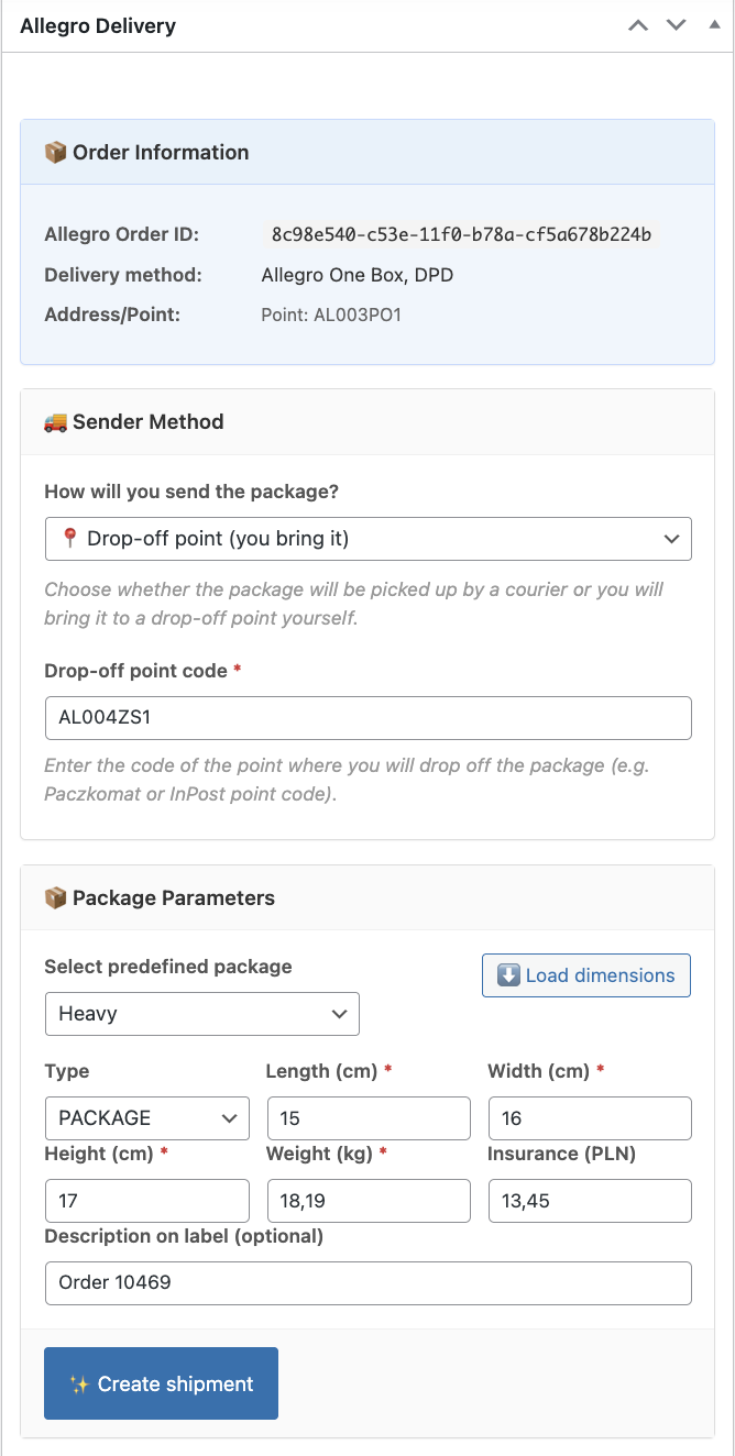 Wysyłam z Allegro - edycja zamówienia