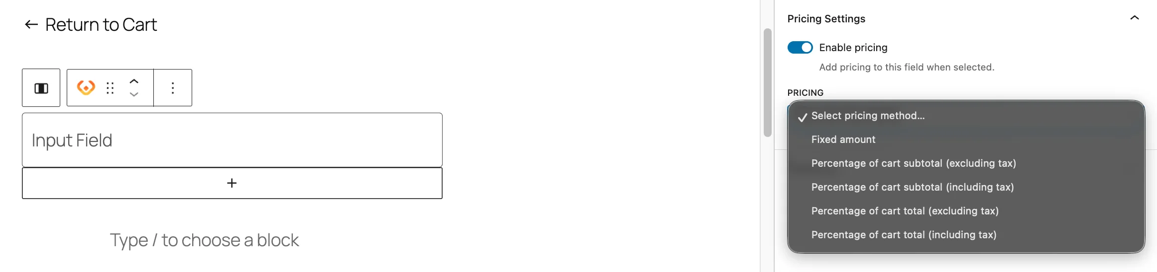 Price calculation method in Checkout Fields for Blocks - Pricing for Fields