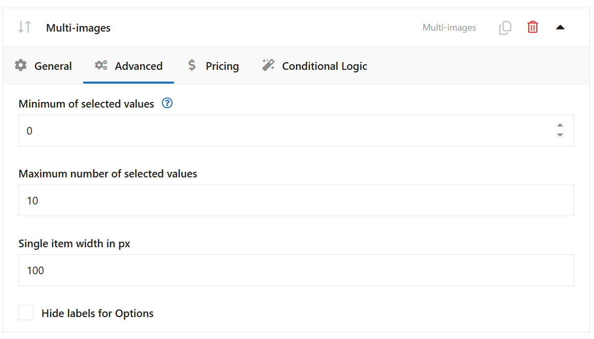 Multi images - custom product field - advanced settings