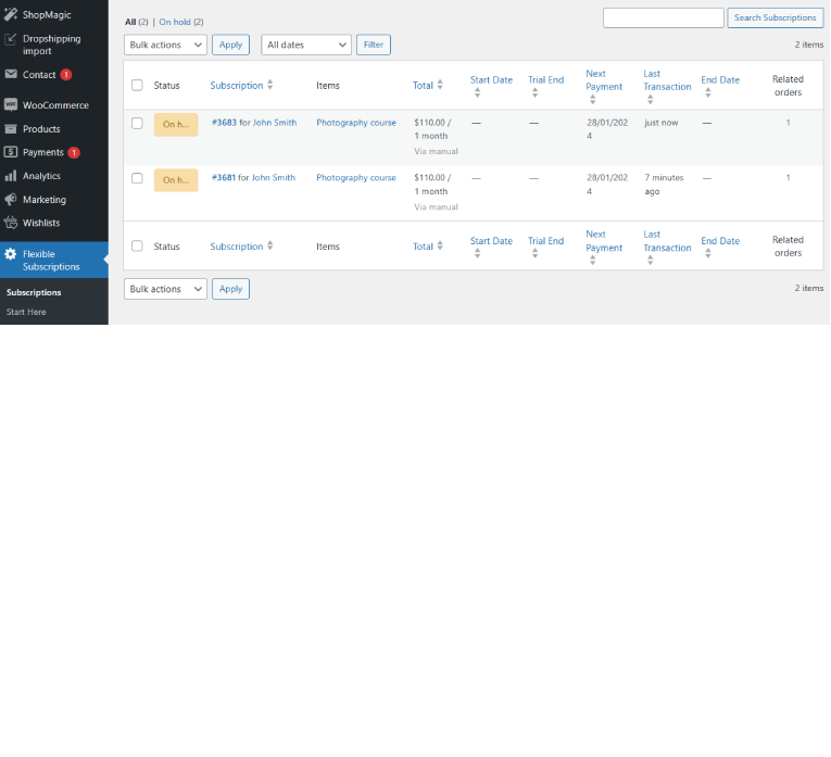 Flexible Subscriptions PRO (WooCommerce plugin) - track all wishlists