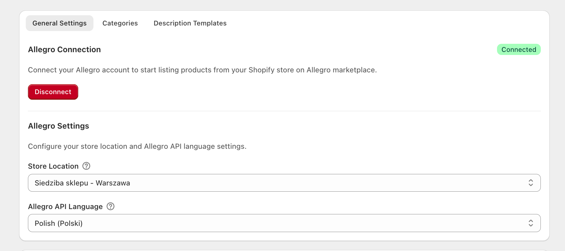 Allegro connection auth