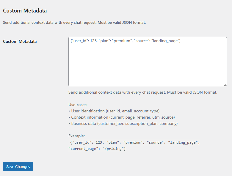Flexible chat custom metadata
