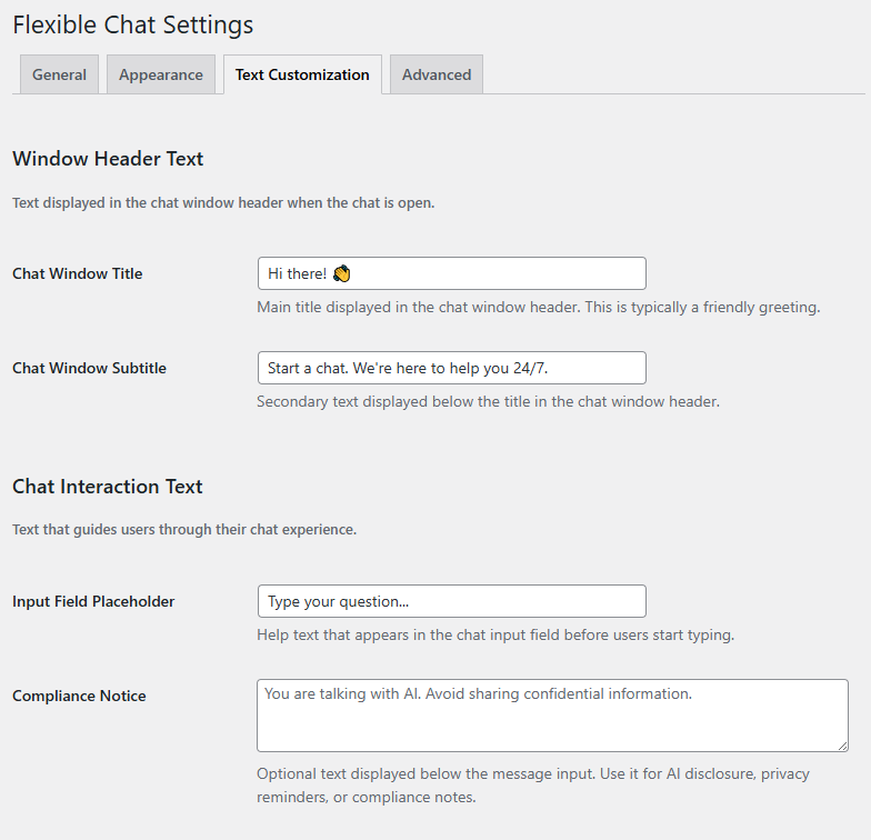 Flexible chat text customization