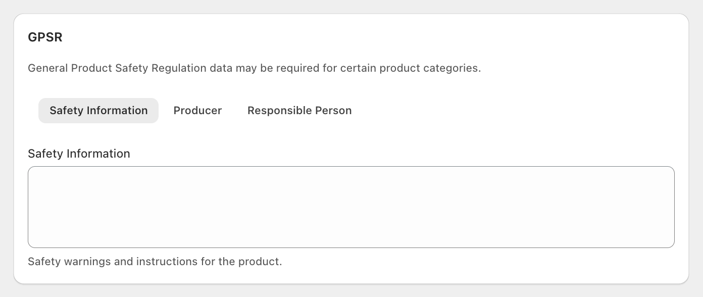 Allegro Shopify - GPSR settings