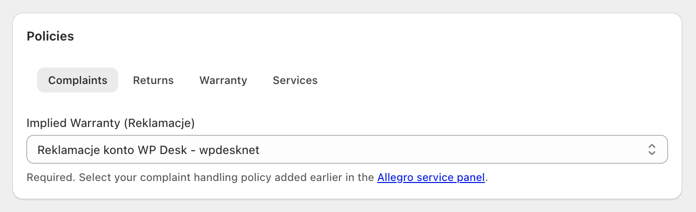 Allegro Shopify - policies