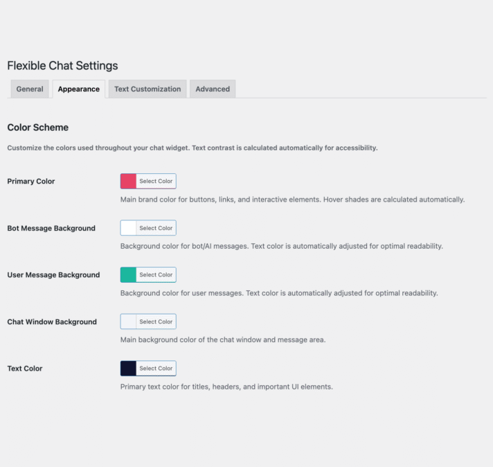 Chat configuration panel with message and agent settings
