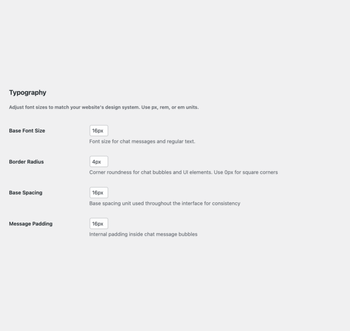 Flexible Chat settings screen with a blank configuration section