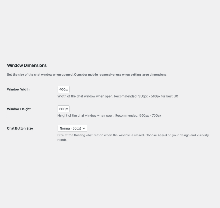 Chat appearance settings in the Flexible Chat plugin