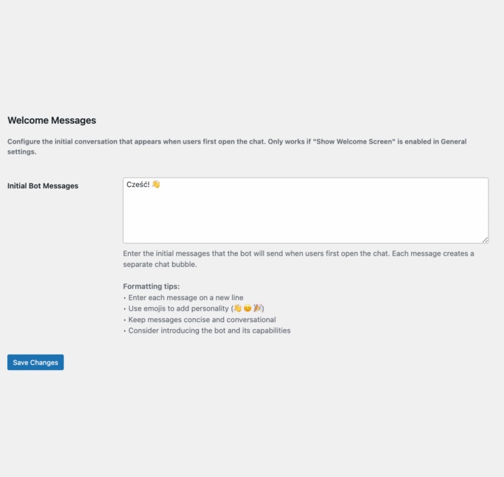 Chat settings screen with a save button in Flexible Chat