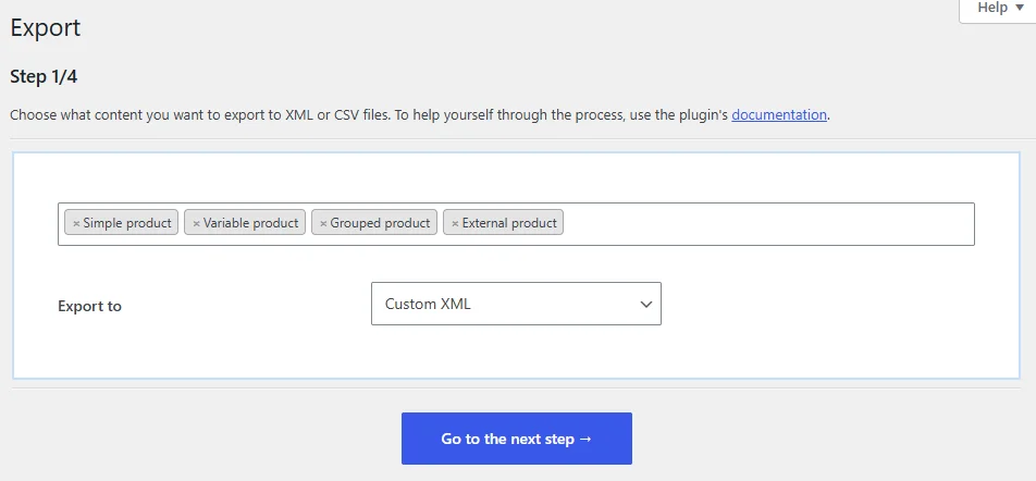 Export screen