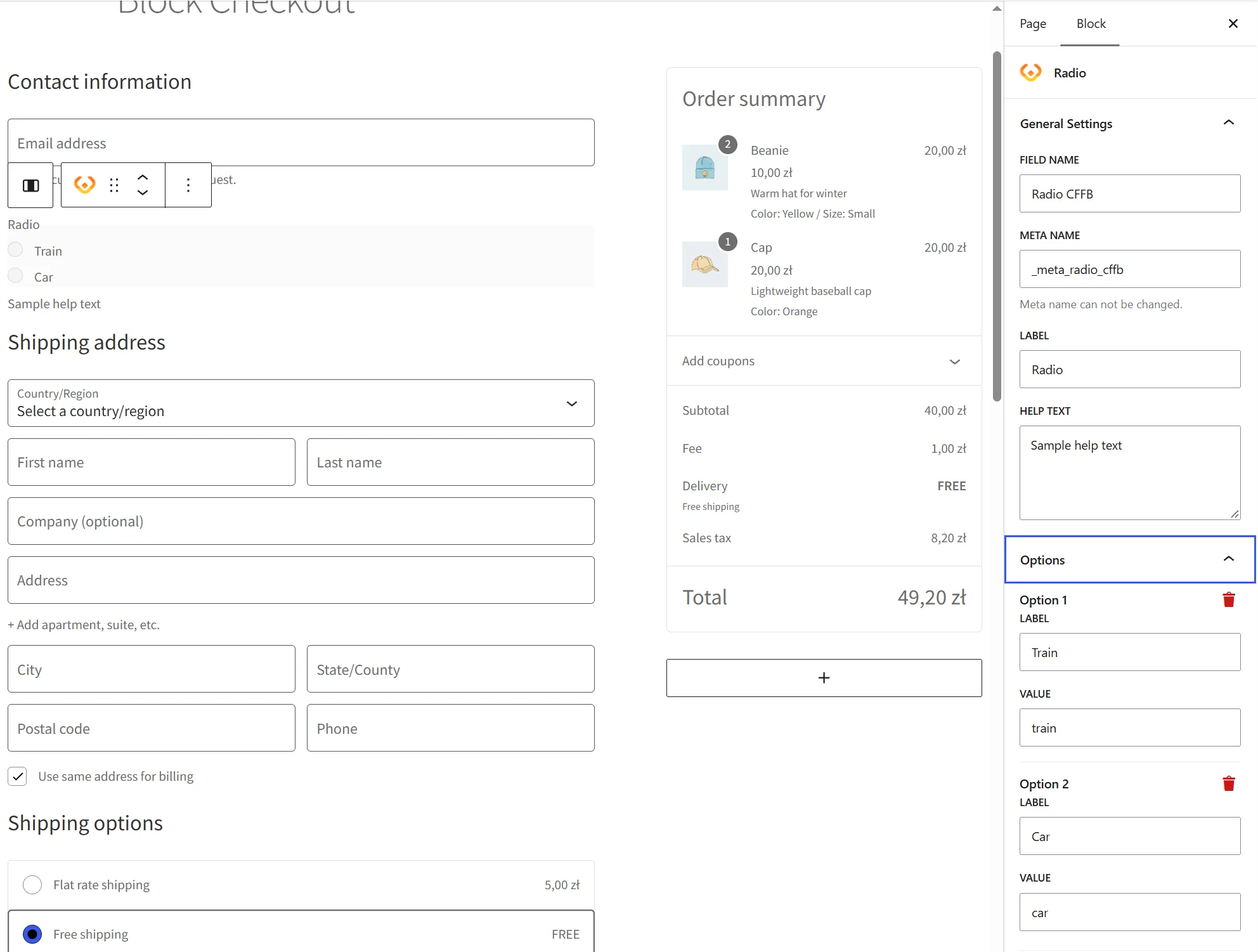 Checkout Fields for Blocks Additional Fields - radio options in block checkout